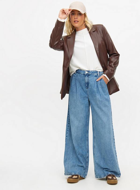 Mid-Blue Ultra Wide Pleated Jeans 10R